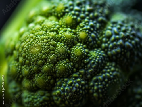 Macro shot highlighting the fractal patterns of Romanesco broccoli  showcasing nature s geometry in vibrant green tones  ideal for educational content  design elements  or culinary themes