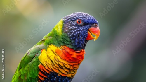 Side view of a beautiful colorful Papagai parrot bird in blurred background