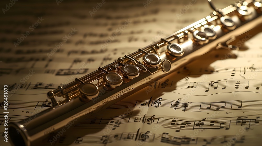 Obraz premium flute on music sheet