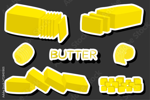 Illustration on theme big colored set different types creamy butter