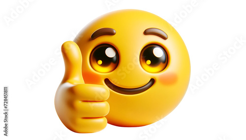 3D illustration of yellow face emoji showing thumbs up