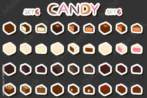 Illustration on theme beautiful big set sweet chocolate candy bonbon