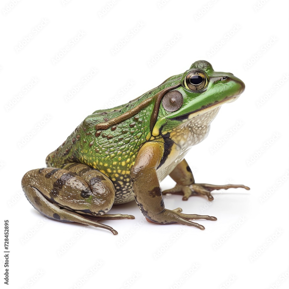 Naklejka premium American Bullfrog standing side view isolated on white background, photo realistic.