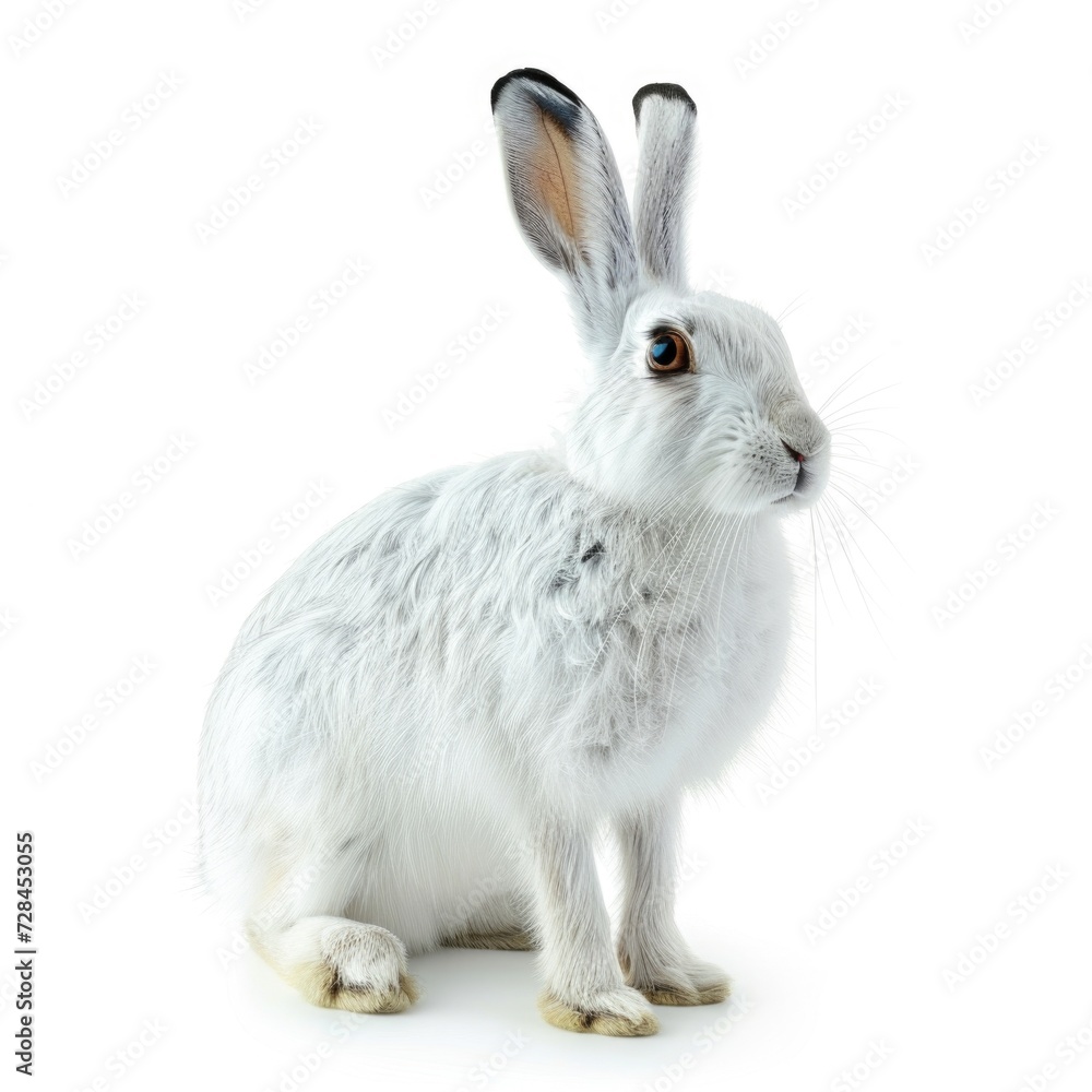 Arctic Hare standing side view isolated on white background, photo realistic. Arctic Hare standing side view isolated on white background, photo realistic.