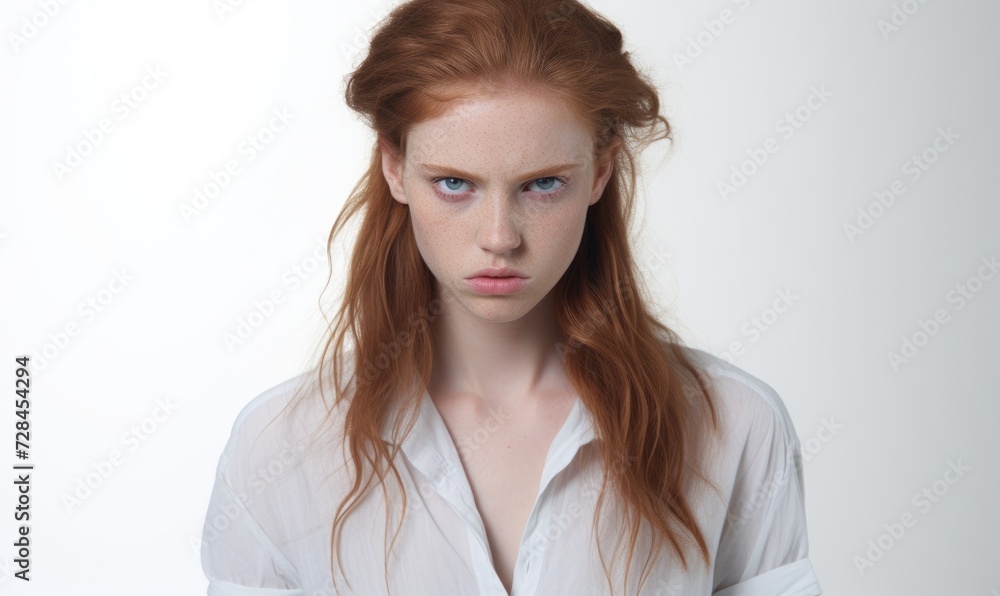 Angry woman on white background. Anger expression concept. Angry woman on white background. Anger expression concept.