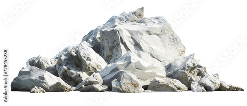 A mountain of rocks isolated on a white background, landscape in the snow