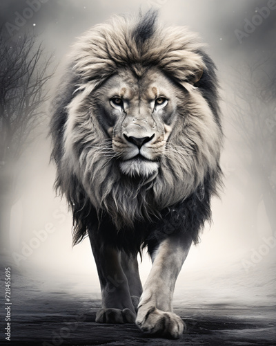 a picture of the lion, in the style of realistic portrait, white and gray, airbrush art