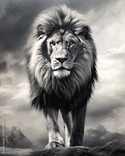 a picture of the lion  in the style of realistic portrait  white and gray  airbrush art