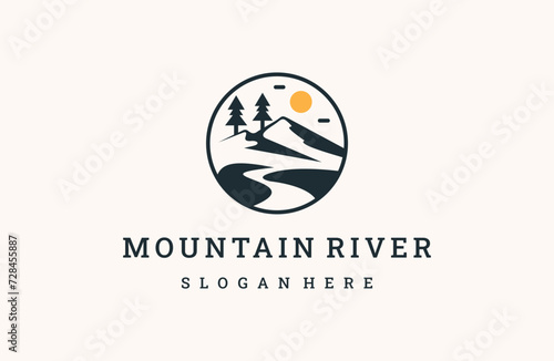 Mountain river logo design vector template