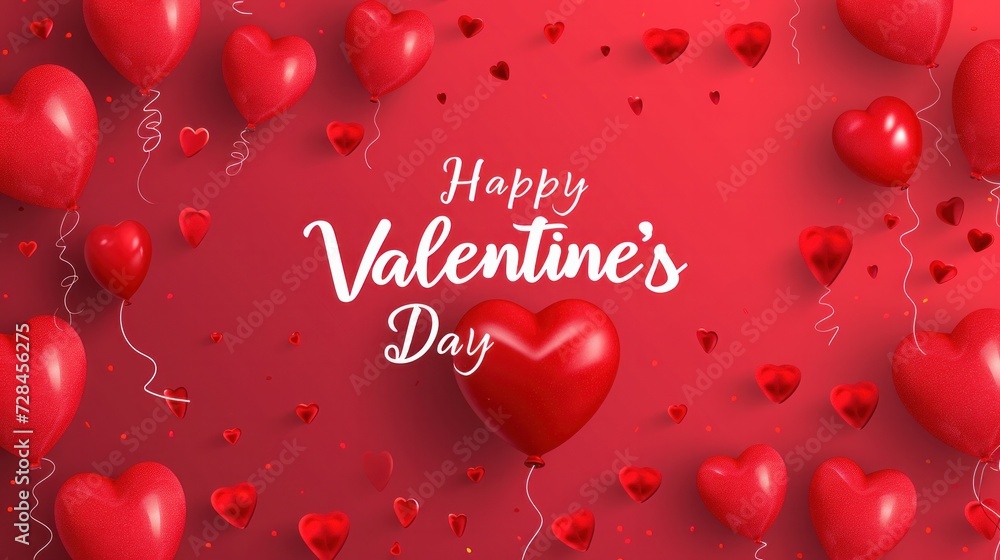 Valentine's day wallpaper with red background, little red hearts and one big red heart below