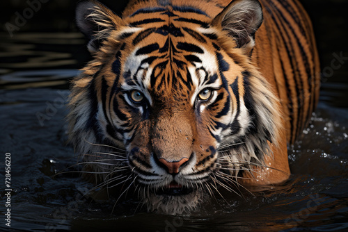 Portrait of an adult tiger standing in the water. Generated by artificial intelligence