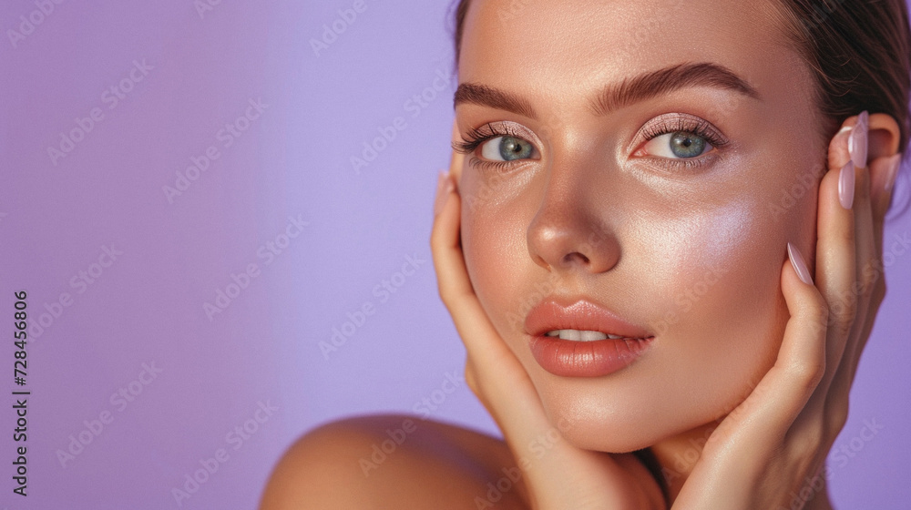 Beautiful young woman with clean fresh skin. Skincare .