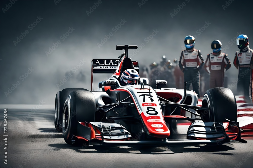 formula one racing driver before start of competition on track, hd. 