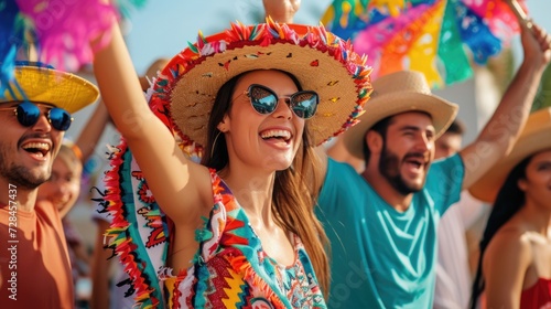 Cheerful crowd enjoying a sunny Cinco de Mayo street celebration