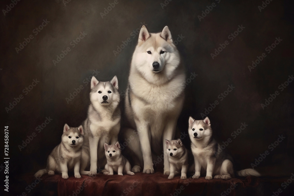 A family of husky dogs. Husky generation. A family of husky dogs. Husky generation.