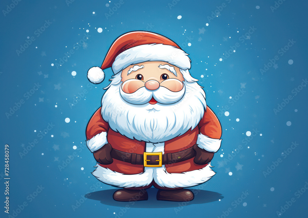 Merry Claus in a Festive Winter Wonderland: A Cute Cartoon Santa Illustration on a Red Christmas Card Background Merry Claus in a Festive Winter Wonderland: A Cute Cartoon Santa Illustration on a Red Christmas Card Background