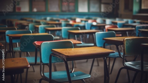 Classroom solitude An empty class view against a blurred background