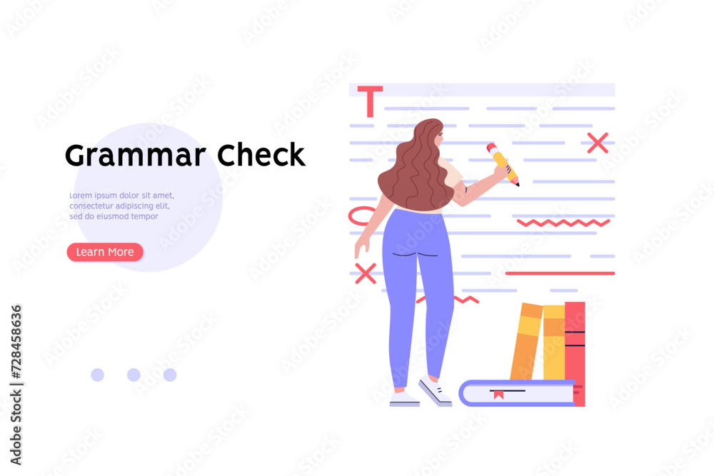 Editing document with text. Correcting grammar mistake with red marker. Teacher fix page text errors. Concept of proofread script, grammar edit, correcting mistake. Vector flat cartoon illustration Editing document with text. Correcting grammar mistake with red marker. Teacher fix page text errors. Concept of proofread script, grammar edit, correcting mistake. Vector flat cartoon illustration