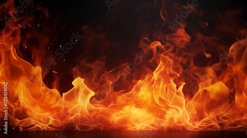 burning fire on black background, fire backdrop or wallpaper