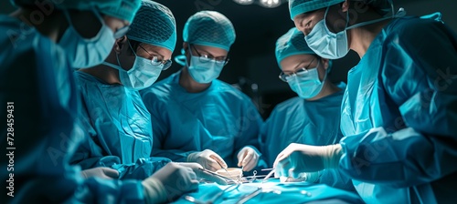 Experienced surgeon performing a delicate surgical operation in a modern hospital operating room