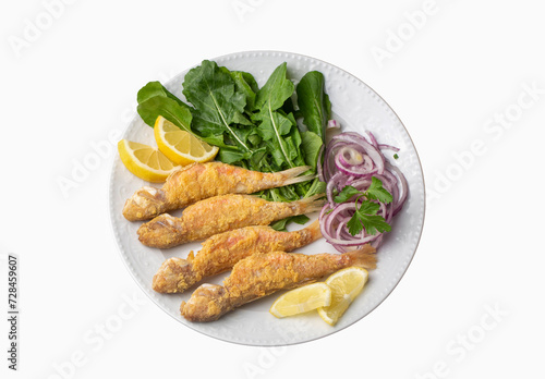 Plate of fried small fish r...