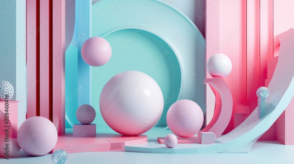 A playful and pastel-colored abstract composition with spherical shapes and geometric lines. AI Generative A playful and pastel-colored abstract composition with spherical shapes and geometric lines. AI Generative