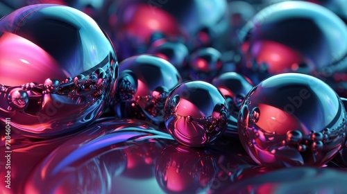 A mesmerizing array of reflective spheres with a play of pink and blue metallic hues. AI Generative