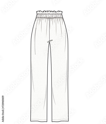 women wide leg paper bag casual pant ashion vector, Flat Drawing.	
