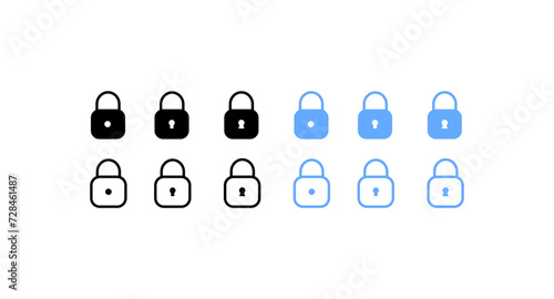 Key lock icon set. Silhouette and flat style. Vector icons