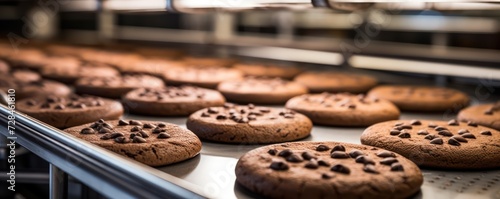 Precision at work a factory line produces mouthwatering chocolate cookies with efficiency © ANStudio