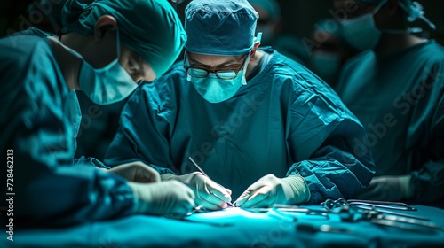 Skilled surgeon performing life saving surgery in a modern operating room at the hospital.