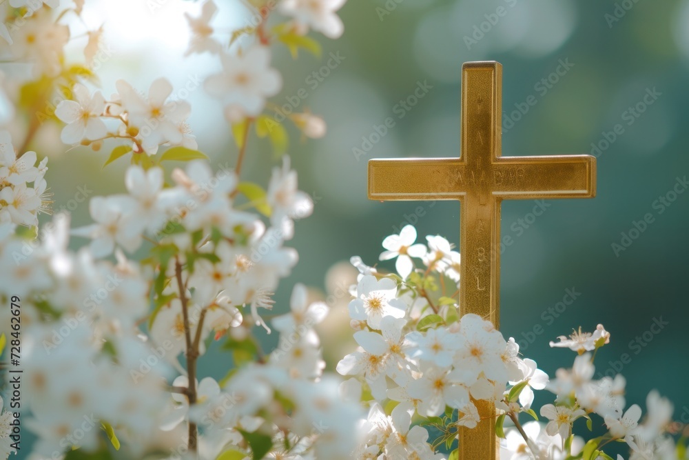 golden cross white flower church wedding background golden cross white flower church wedding background