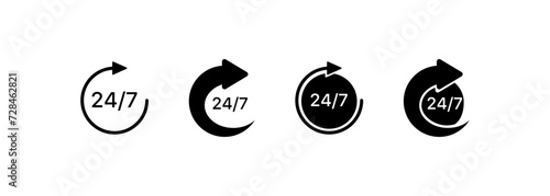 24/7 arrows icons. Silhouette style. Vector icons