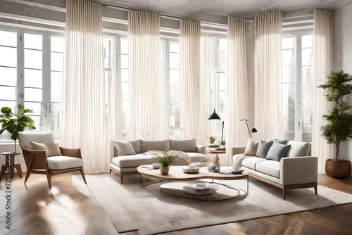 Optimize natural light by choosing sheer curtains and light-colored furniture in the living room 