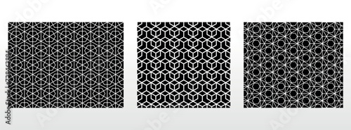 Geometric set of seamless black and white patterns. Simple vector graphics