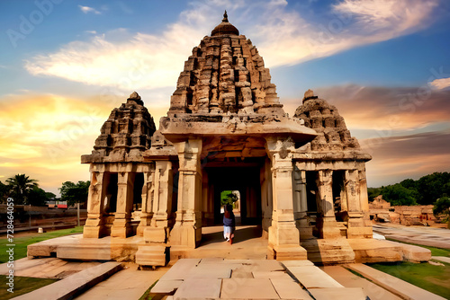 Virupaksha temple in Hampi, Karnataka, India, built on the foundations of the ancient city of Vijayanagar. travel to India and lockdown photo