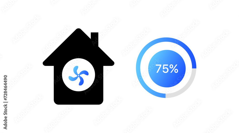 House with fan indicator. Silhouette and flat style. Vector icon House with fan indicator. Silhouette and flat style. Vector icon