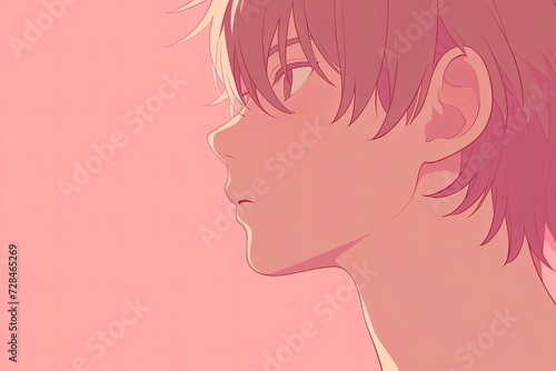 Handsome Anime Boy In Profile On Blush Color Background