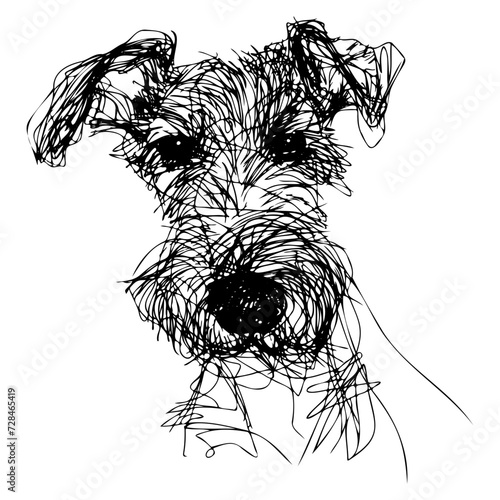 Messy line drawing of a Airedale Terrier dog's face