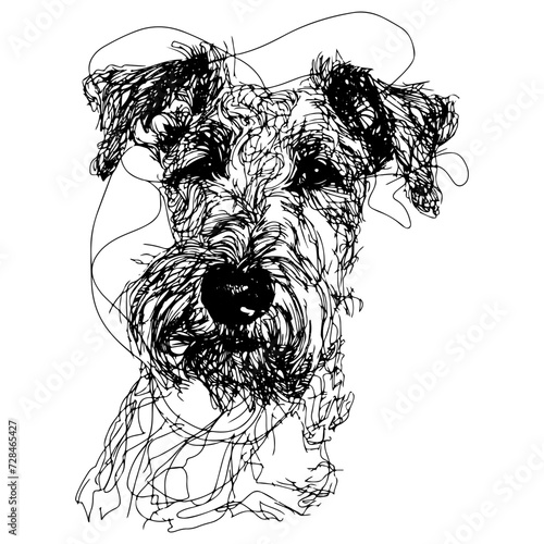 Messy line drawing of a Airedale Terrier dog's face