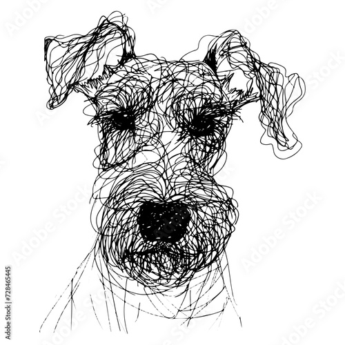 Messy line drawing of a Airedale Terrier dog's face