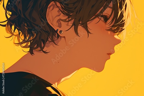 Handsome Anime Boy In Profile On Yellow Background