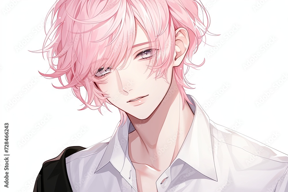 Handsome Anime Boy With Light Peach Color Hair On White Background Handsome Anime Boy With Light Peach Color Hair On White Background