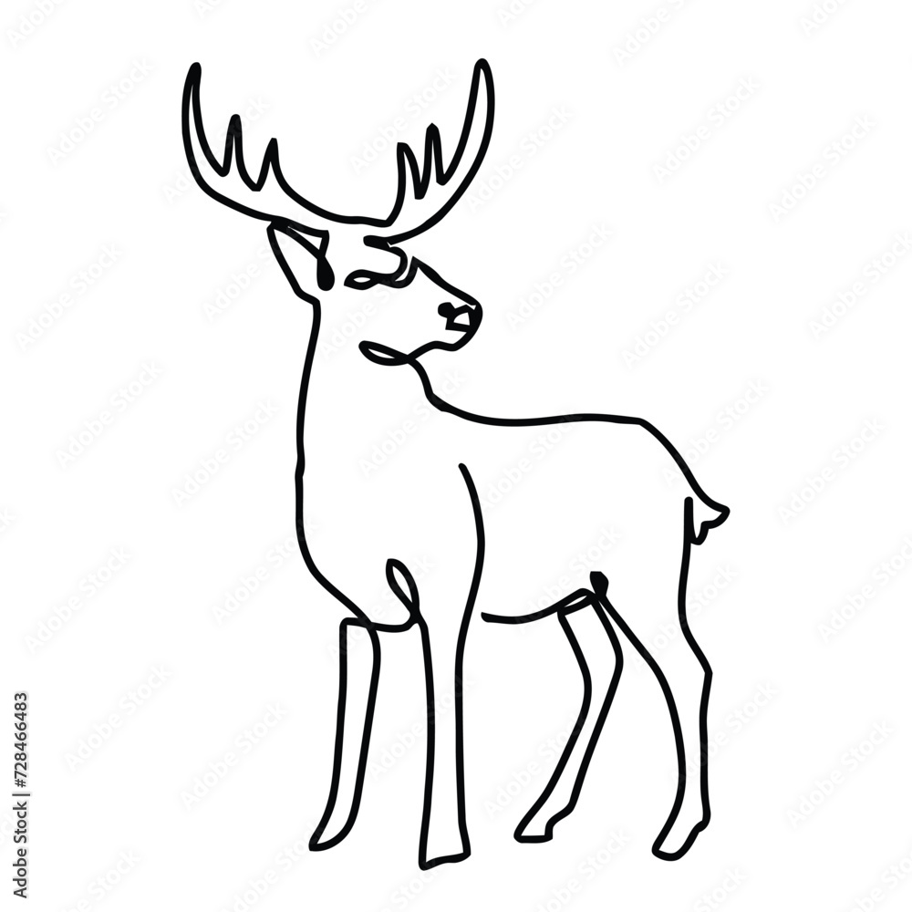 deer animal one line drawing vintage logo art custom icon mascot simple monochrome	