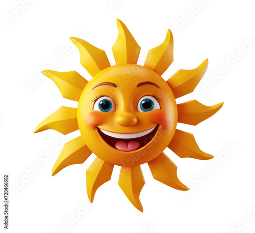 Smiling sun character, 3d style. Transparent PNG