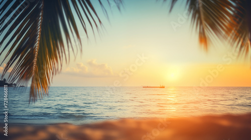 Beach sea and palm trees blurred background. Nature desktop wallpaper