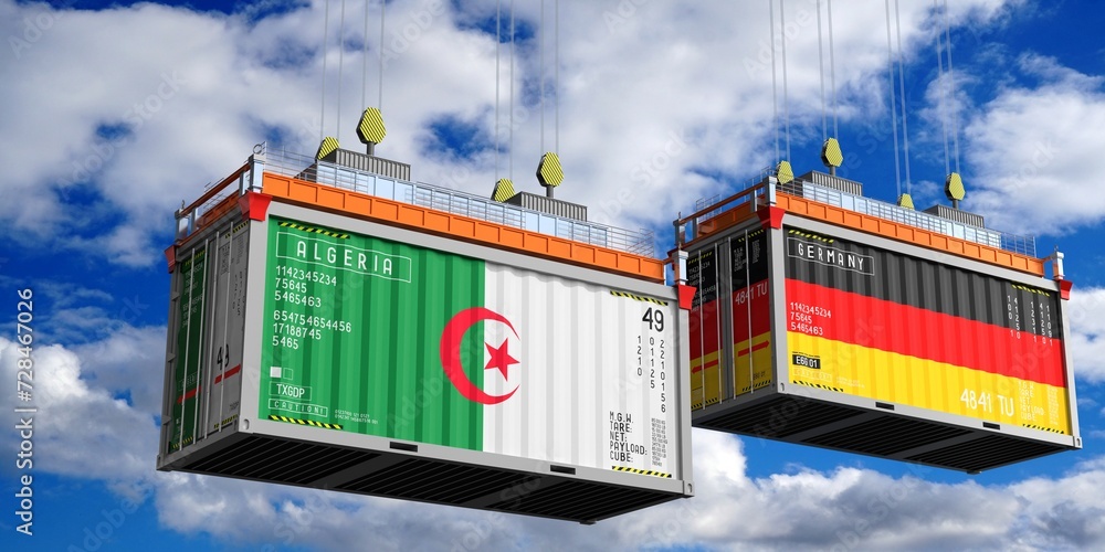 Shipping containers with flags of Algeria and Germany - 3D illustration