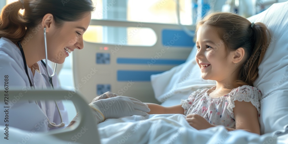 Obraz premium woman nurse and little girl patient