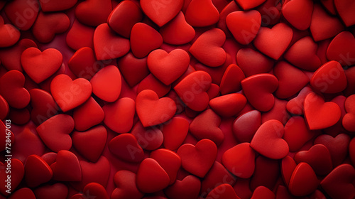 Valentine's Day background with red voluminous hearts. with a vignette