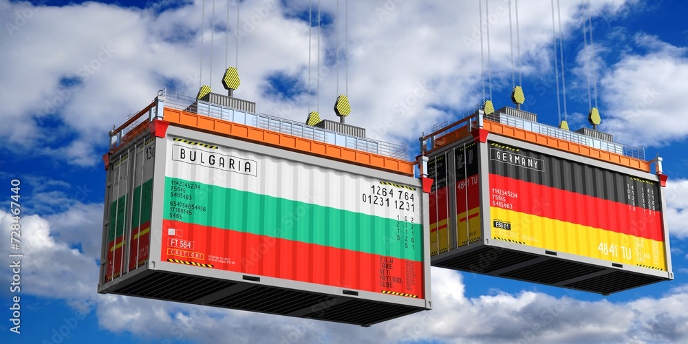 Shipping containers with flags of Bulgaria and Germany - 3D illustration